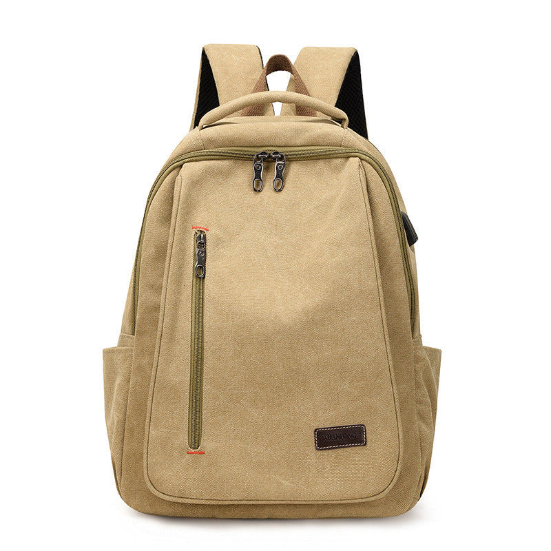 Wholesale Simple Casual Backpack Large Capacity Canvas Bookbag Student Computer Bag